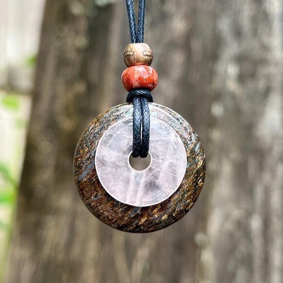Rose Quartz and Bronzite Gemstone Pendant Handmade - Picture 1 of 6